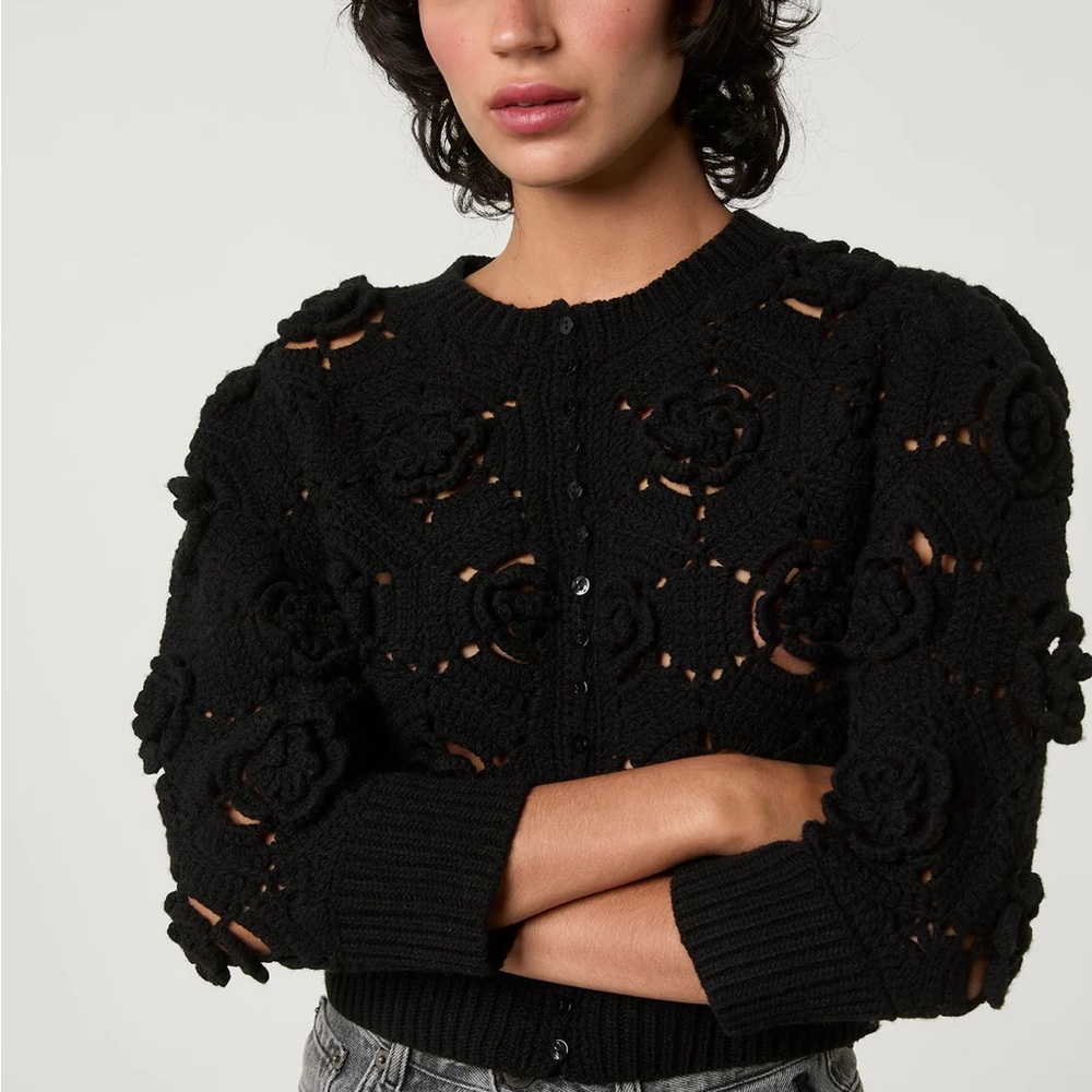 Rouje Black Floral Crochet Cardigan